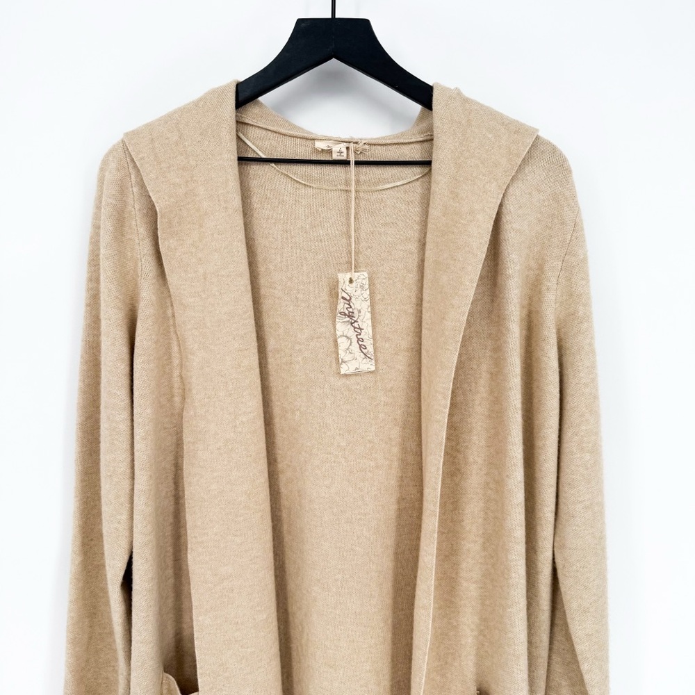 NWT Mystree Minimalist Neutral Longline Knit Hooded Open Cardigan Large - Picture 3 of 11